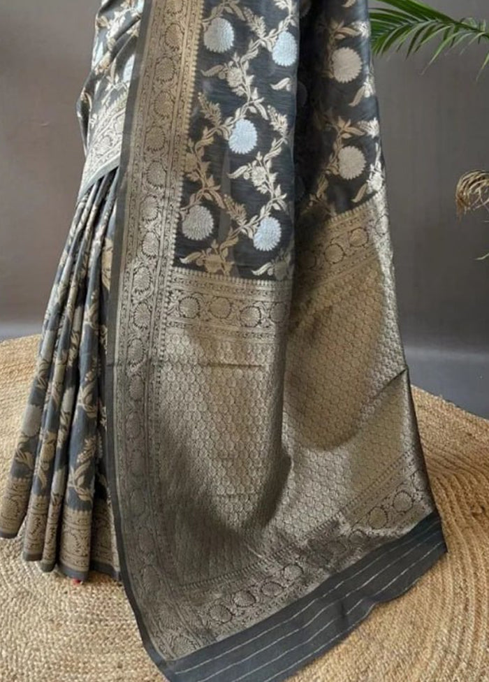 Grey Banarasi Silk Saree With Blouse Piece Cheap Sale Collections