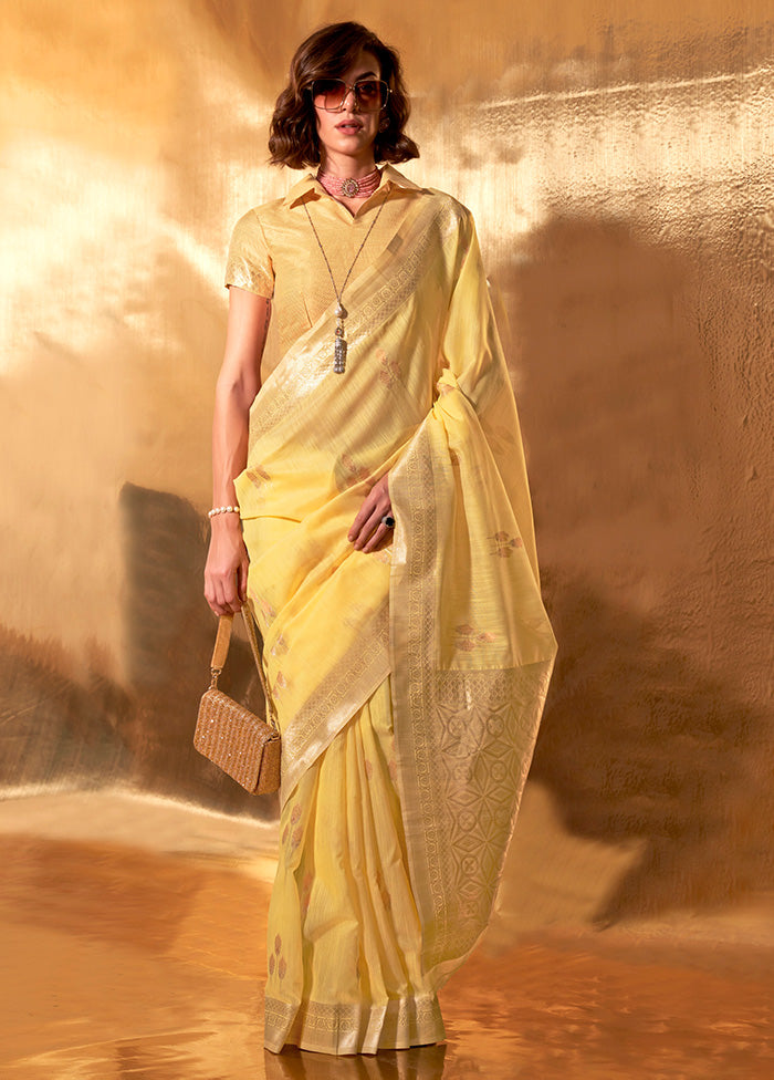 Yellow Cotton Saree With Blouse Piece Clearance Store For Sale