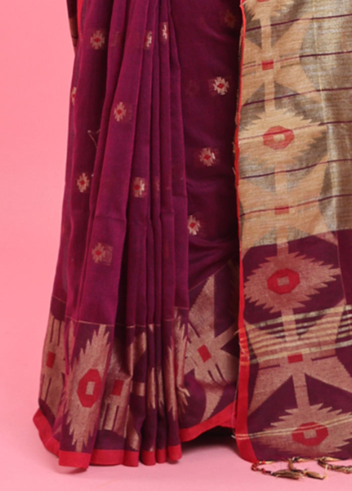 Purple Cotton Saree With Blouse Piece Genuine Cheap Pice