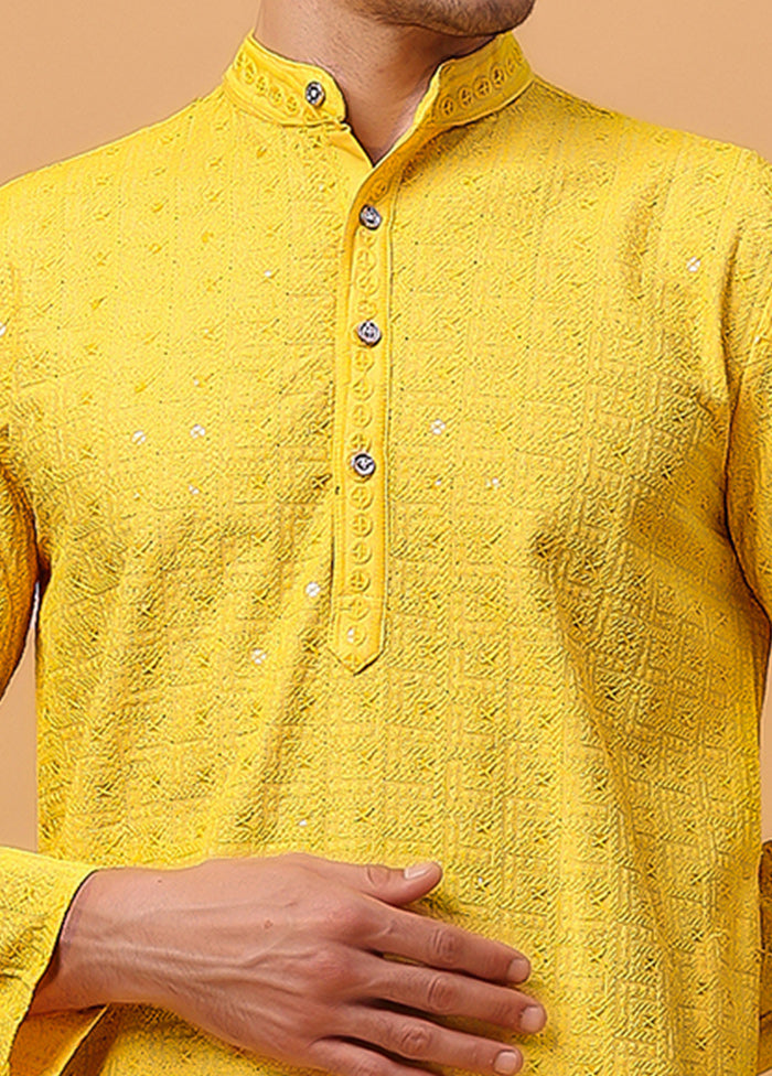 Yellow Viscose Embroidered Kurta Cheap Sale Outlet Locations