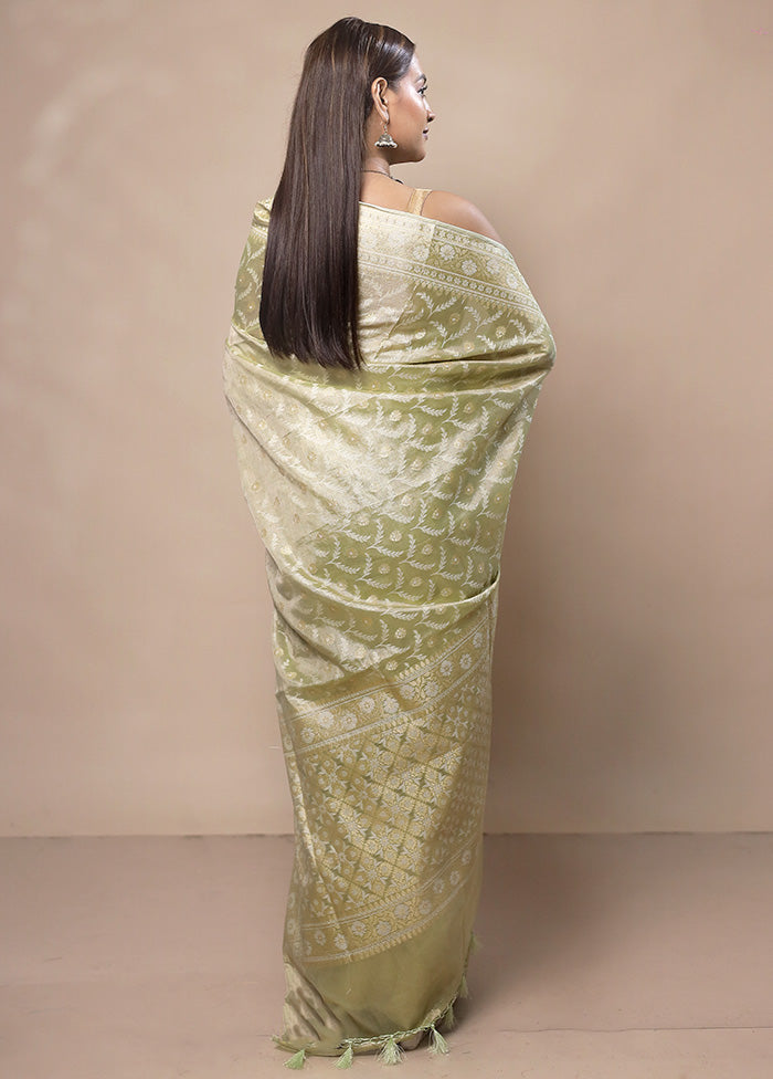 Green Tissue Silk Saree With Blouse Piece Clearance For Nice