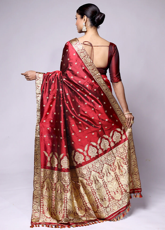 Red Handloom Assam Pure Silk Saree With Blouse Piece Free Shipping Supply