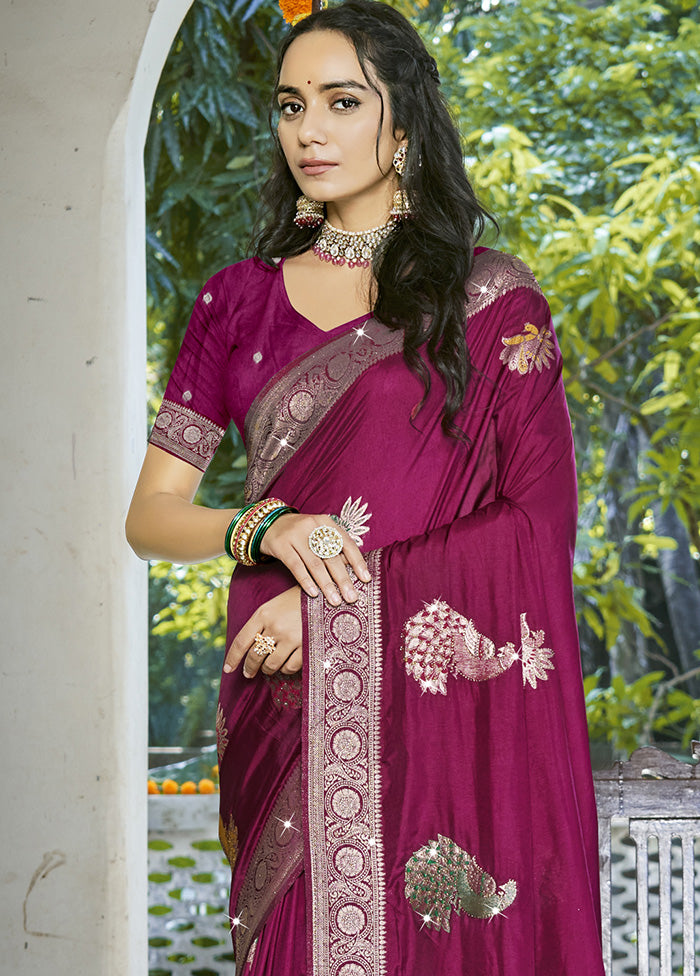 Wine Spun Silk Saree With Blouse Piece Discount Classic