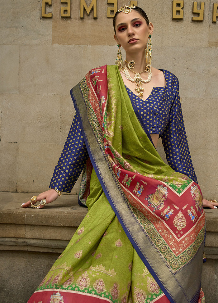 Green Spun Silk Saree With Blouse Piece Buy Cheap Pices