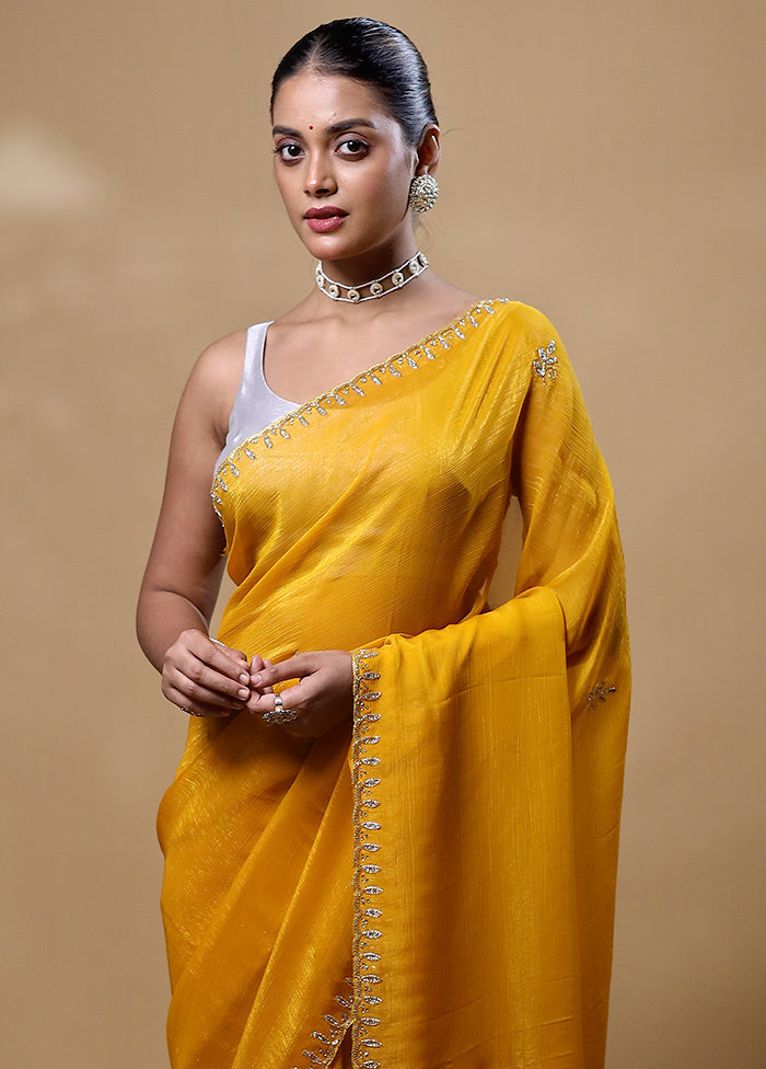 Yellow Silk Saree With Blouse Piece Sale Visa Payment