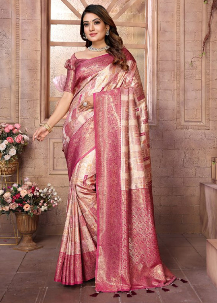 Cream Banarasi Silk Saree With Blouse Piece Free Shipping In China