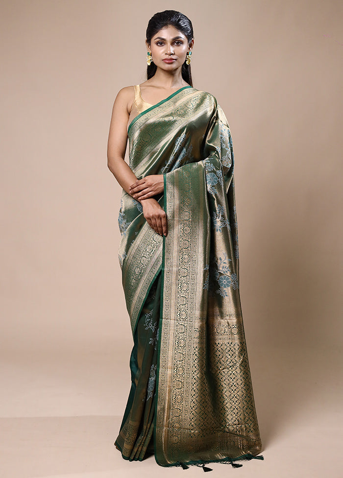 Green Tissue Silk Saree With Blouse Piece Sale Best Sale