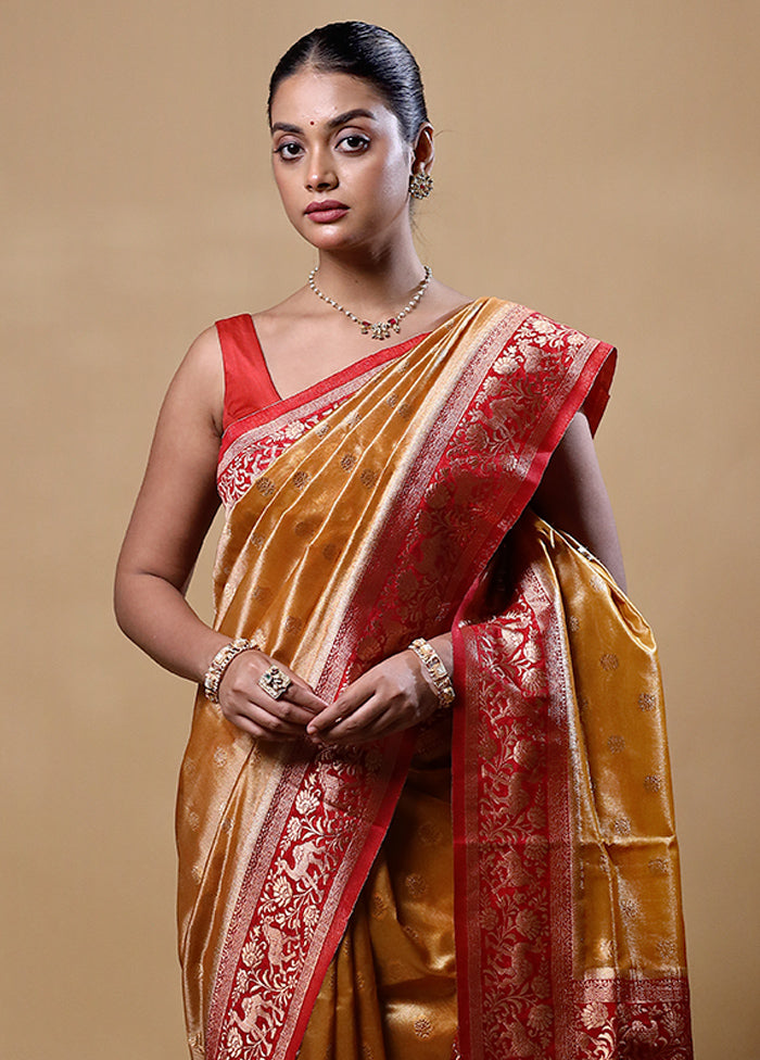 Yellow Dupion Silk Saree With Blouse Piece Cheap Best Sale