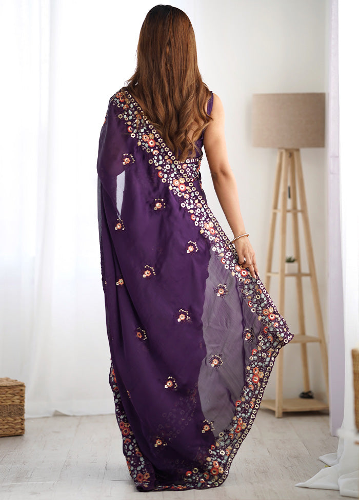 Purple Satin Silk Saree With Blouse Piece Online For Sale