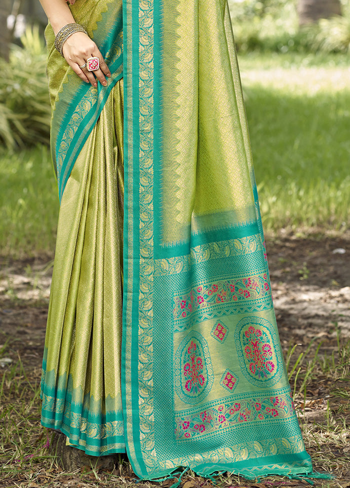 Green Spun Silk Saree With Blouse Piece Cheapest Pice Cheap Online