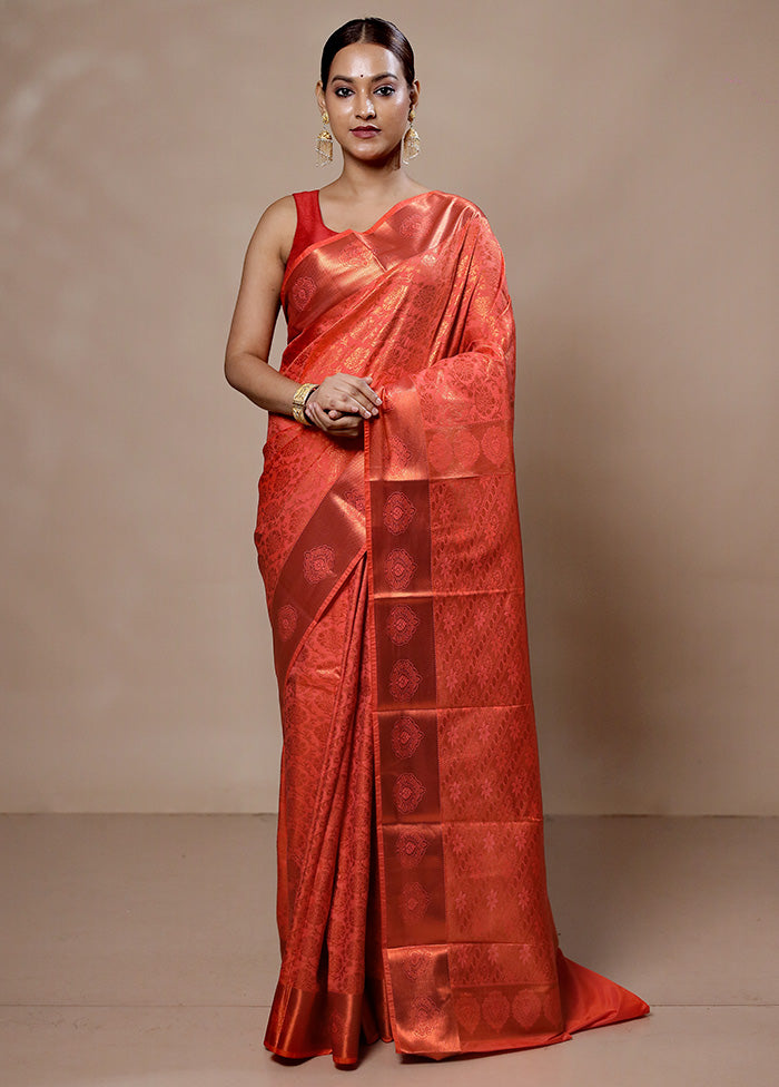 Peach Kanjivaram Silk Saree With Blouse Piece Cheapest Online