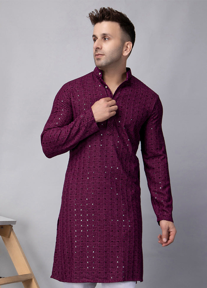 2 Pc Purple Viscose Kurta Pajama Set Extremely For Sale