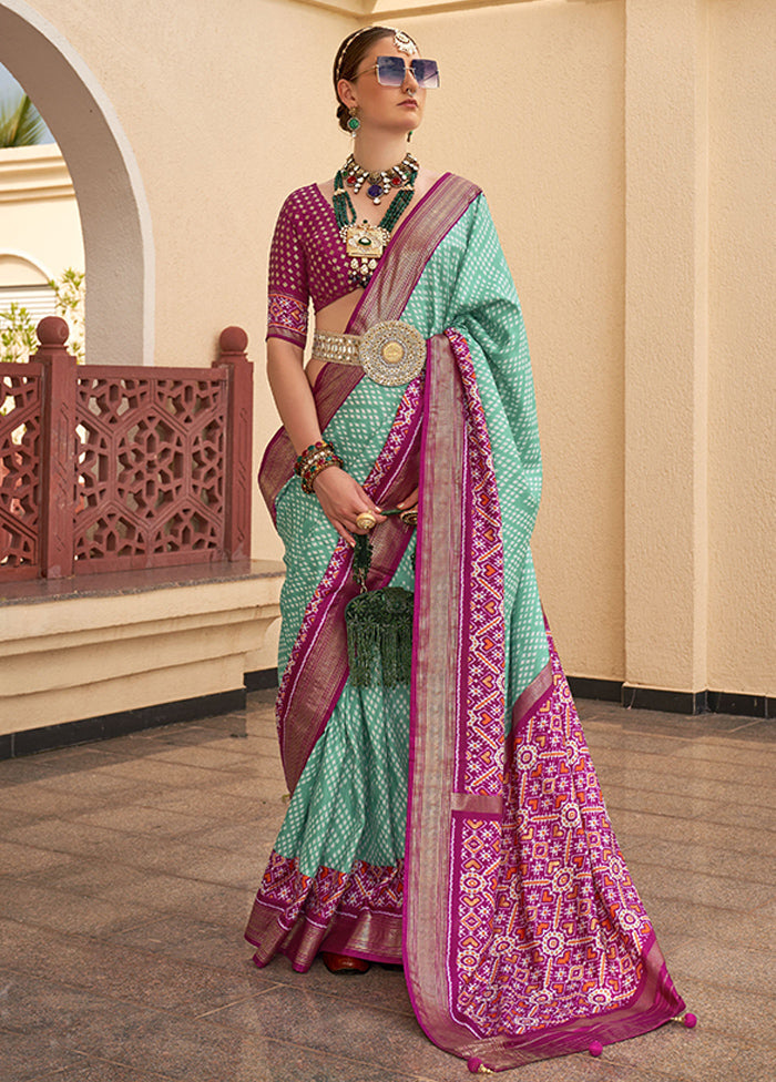 Sea Green Spun Silk Saree With Blouse Piece Brand New Unisex Cheap Online