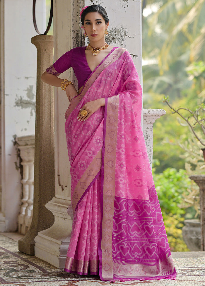 Pink Spun Silk Saree With Blouse Piece Outlet For You