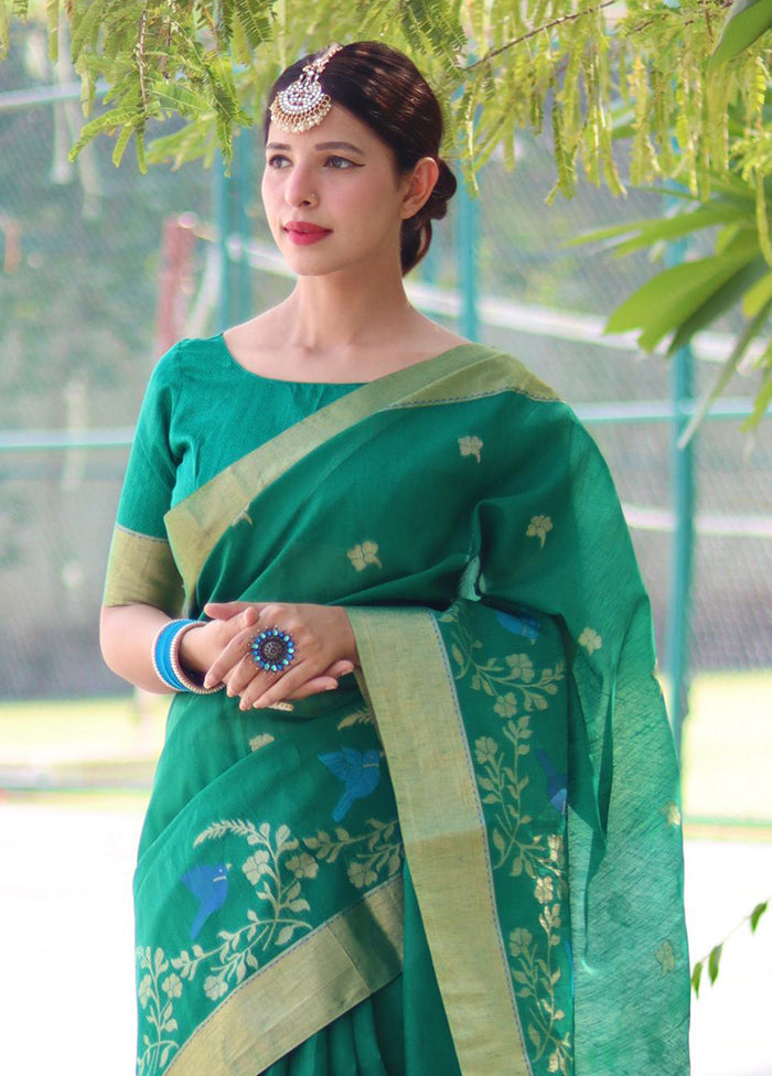 Rama Linen Silk Saree With Blouse Piece In China For Sale