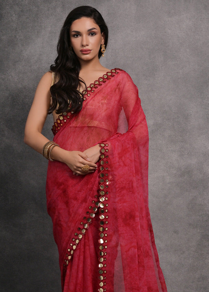 Pink Chiffon Silk Saree With Blouse Piece Free Shipping Low Pice Fee Shipping