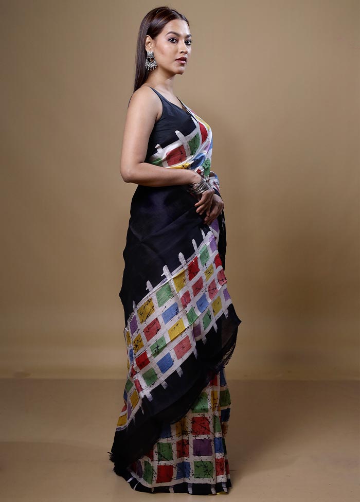 Black Printed Pure Silk Saree Without Blouse Piece Discount Authentic Online