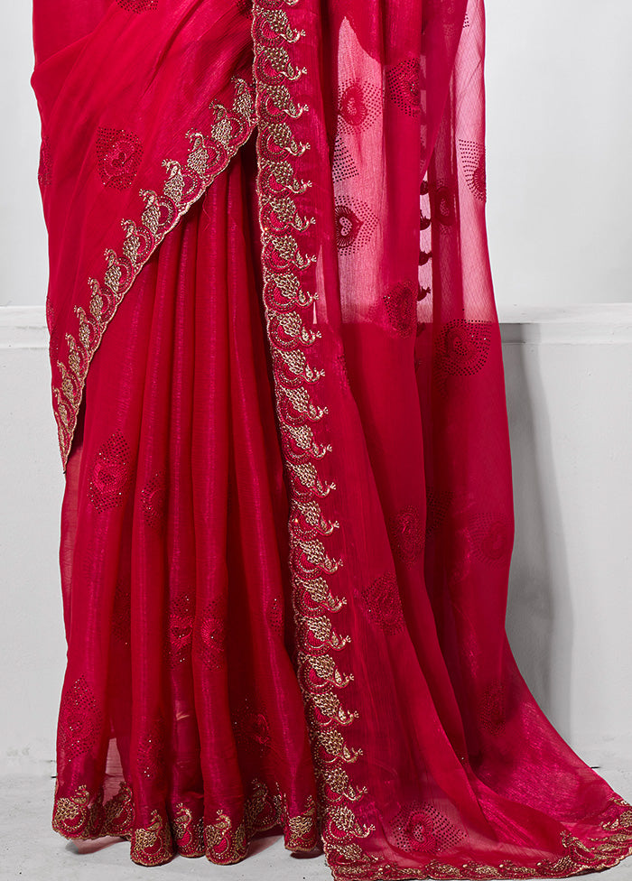 Pink Chiffon Silk Saree With Blouse Piece Outlet Wiki