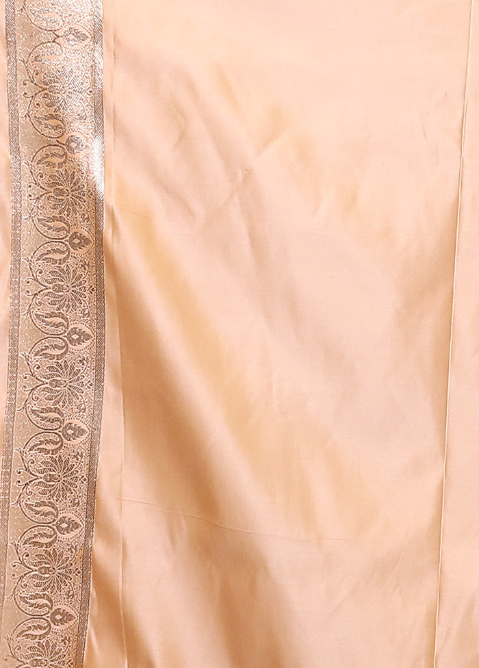 Peach Banarasi Silk Saree With Blouse Piece Sale Cheap Pice