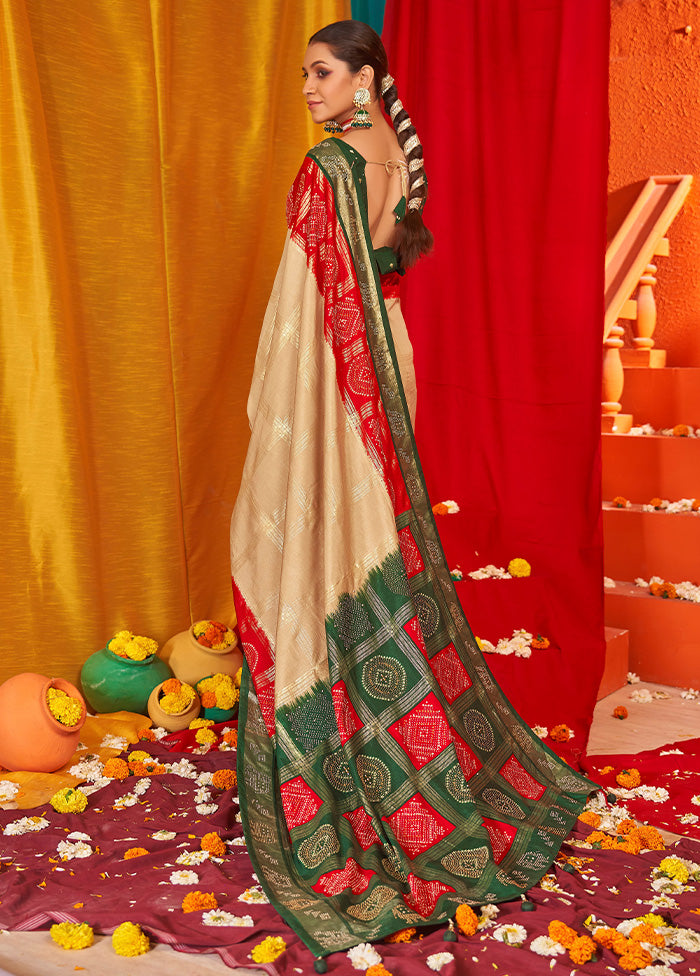 Beige Tussar Silk Saree With Blouse Piece Cheap Factory Outlet