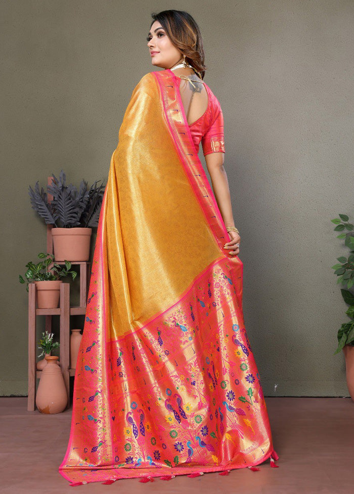 Yellow Banarasi Silk Saree With Blouse Piece Nicekicks Online