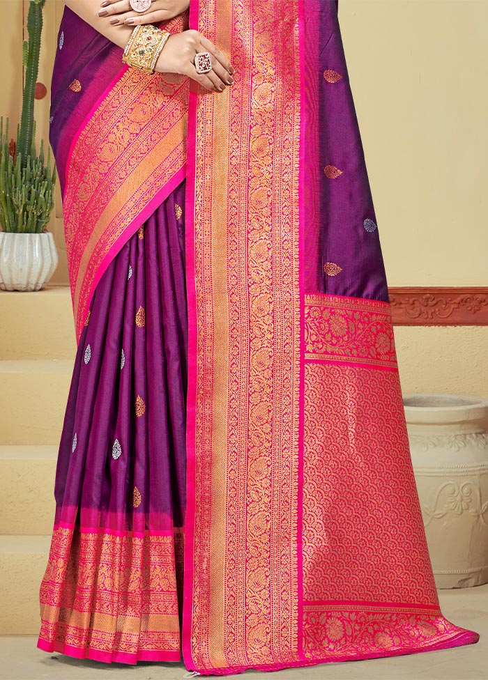 Wine Dupion Silk Saree With Blouse Piece 100% Original