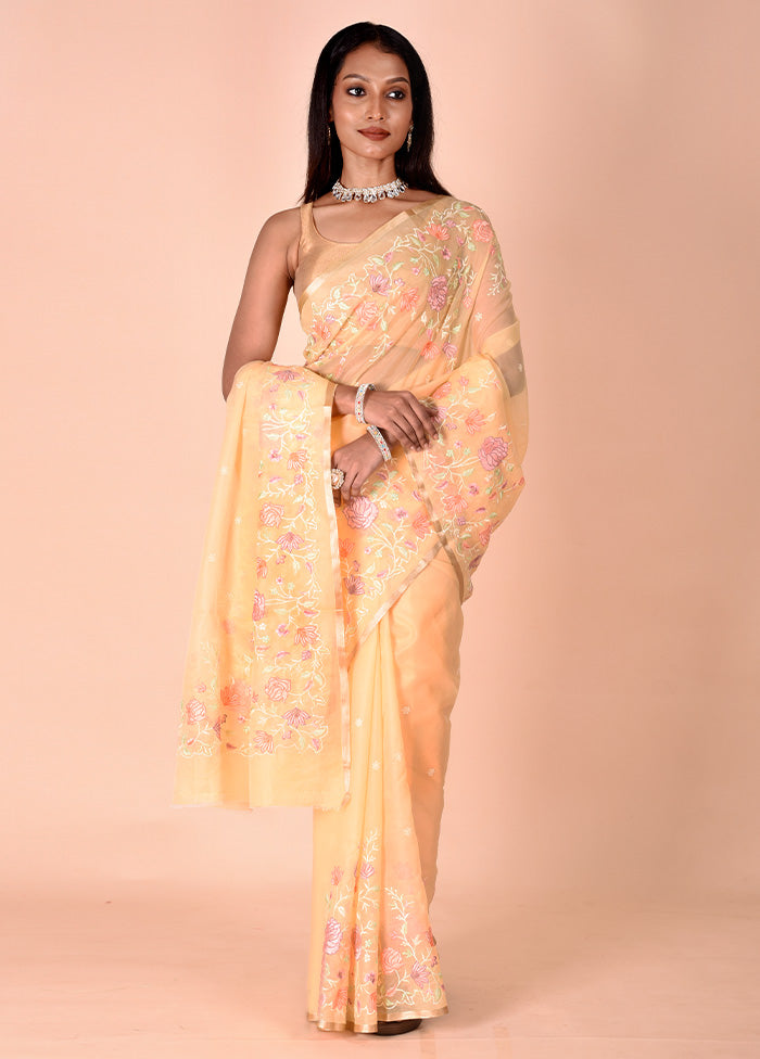 Yellow Organza Saree With Blouse Piece Cheap Sale Cheapest