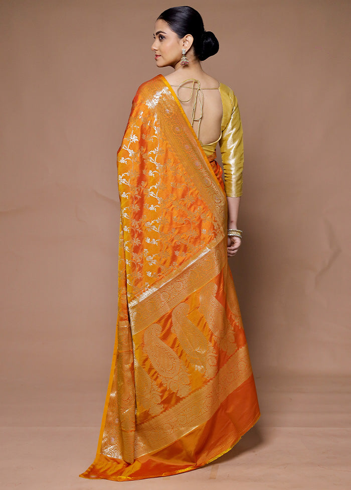 Orange Uppada Silk Saree With Blouse Piece Clearance For Nice