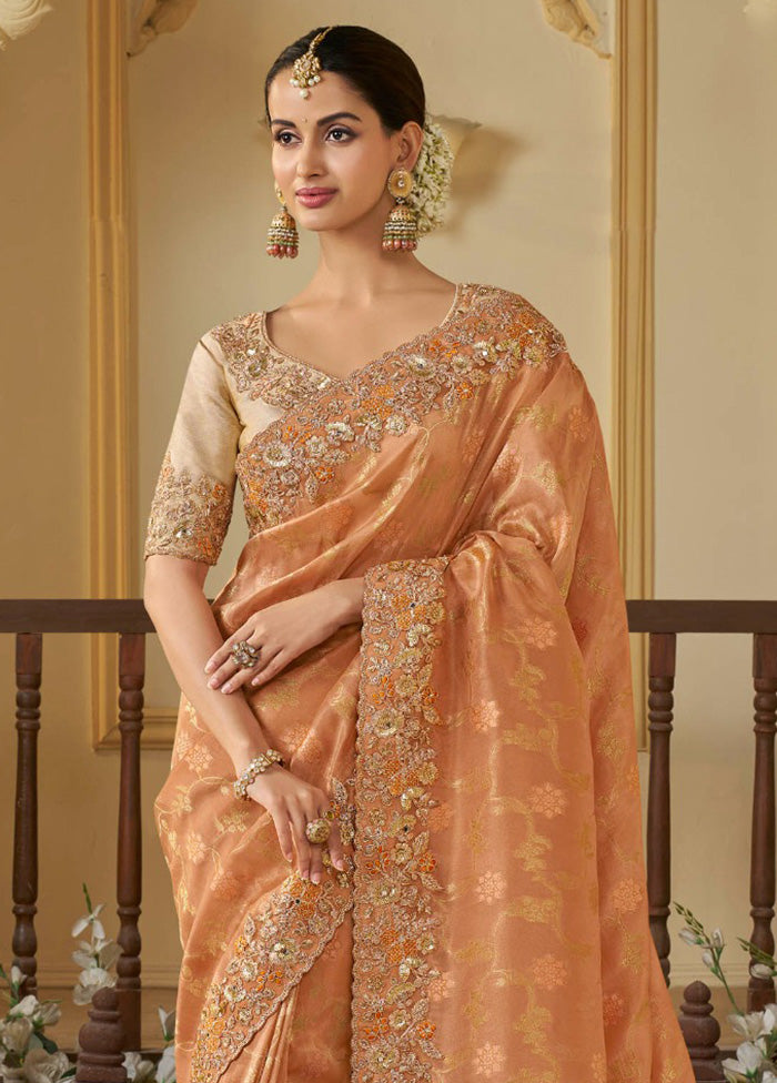 Orange Spun Silk Saree With Blouse Piece Best Wholesale For Sale