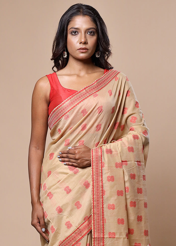 Cream Assam Silk Saree With Blouse Piece Online Online With Mastercard