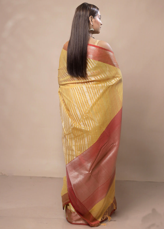 Yellow Kora Silk Saree With Blouse Piece Cheap Sale