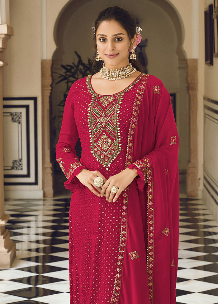 3 Pc Red Semi Stitched Georgette Suit Set Sale Amazing Pice