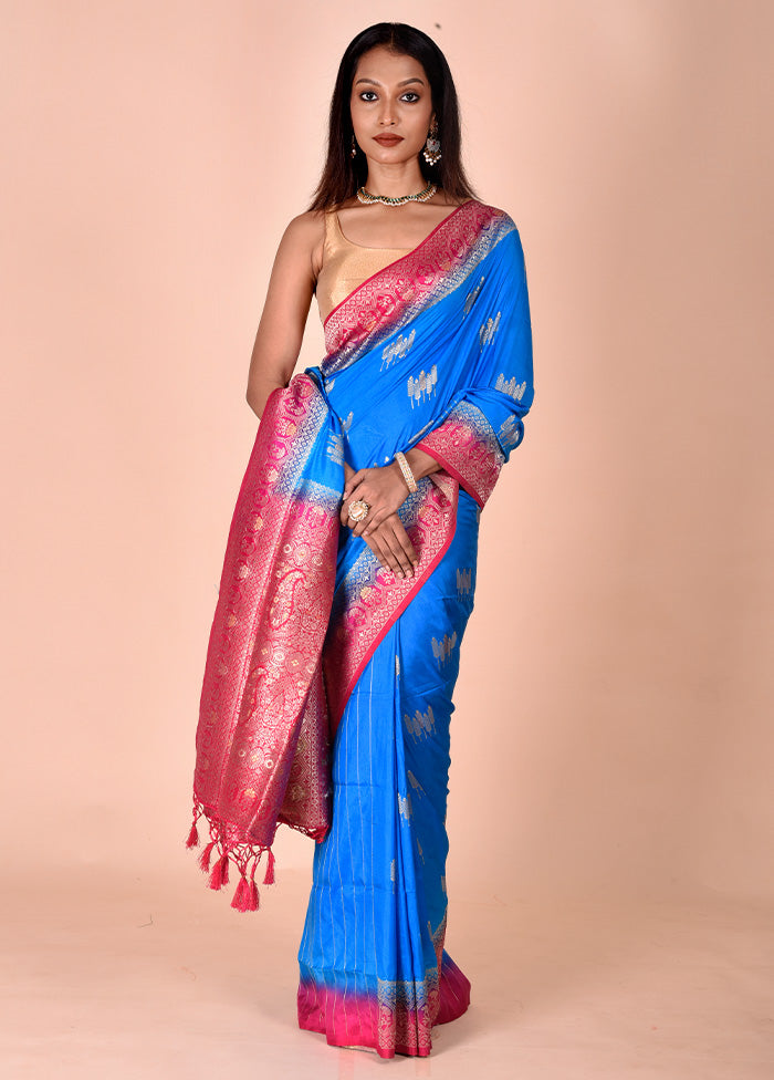 Blue Dupion Silk Saree With Blouse Piece Get To Buy Cheap Online