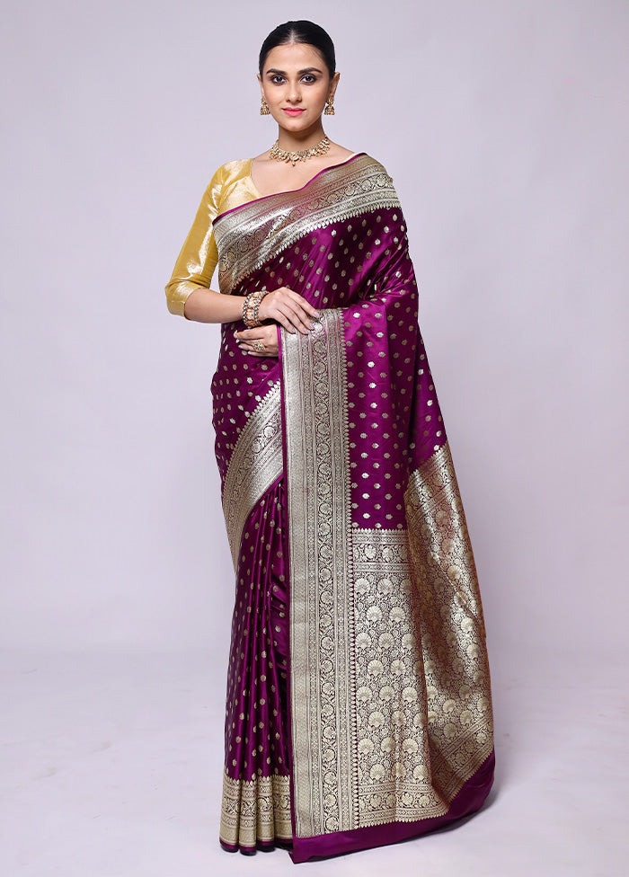 Purple Banarasi Silk Saree With Blouse Piece Sale Pre Order