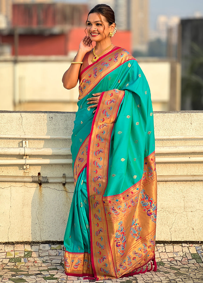 Sea Green Spun Silk Saree With Blouse Piece Cheap Fake