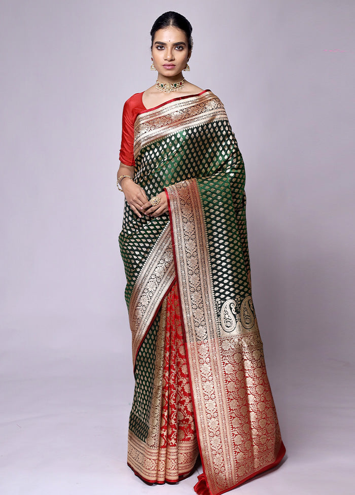 Green Banarasi Silk Saree With Blouse Piece Free Shipping Real