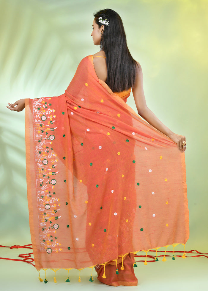 Orange Cotton Saree With Blouse Piece Cheap Footlocker