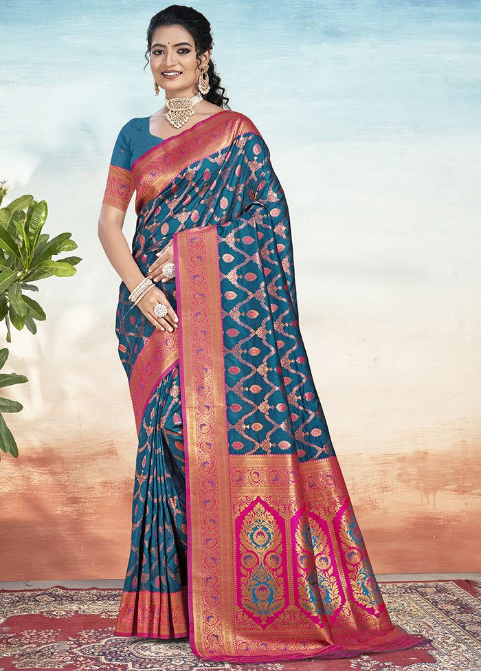 Blue Dupion Silk Saree With Blouse Piece Discount Best Place