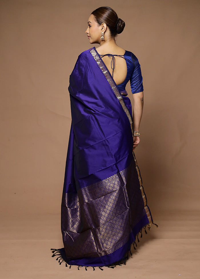 Blue Kanjivaram Silk Saree With Blouse Piece Sale Geniue Stockist