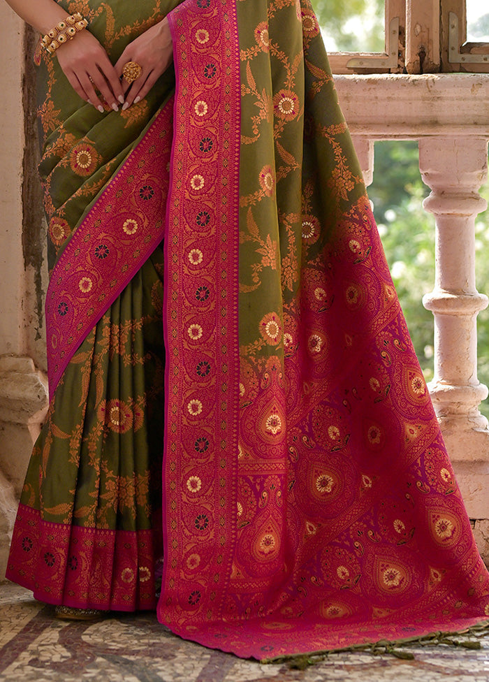 Mehendi Banarasi Silk Saree With Blouse Piece Sale Nicekicks