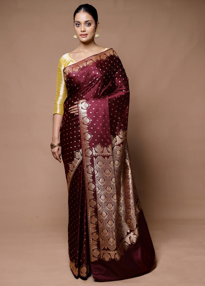 Maroon Banarasi Silk Saree With Blouse Piece Latest Collections For Sale