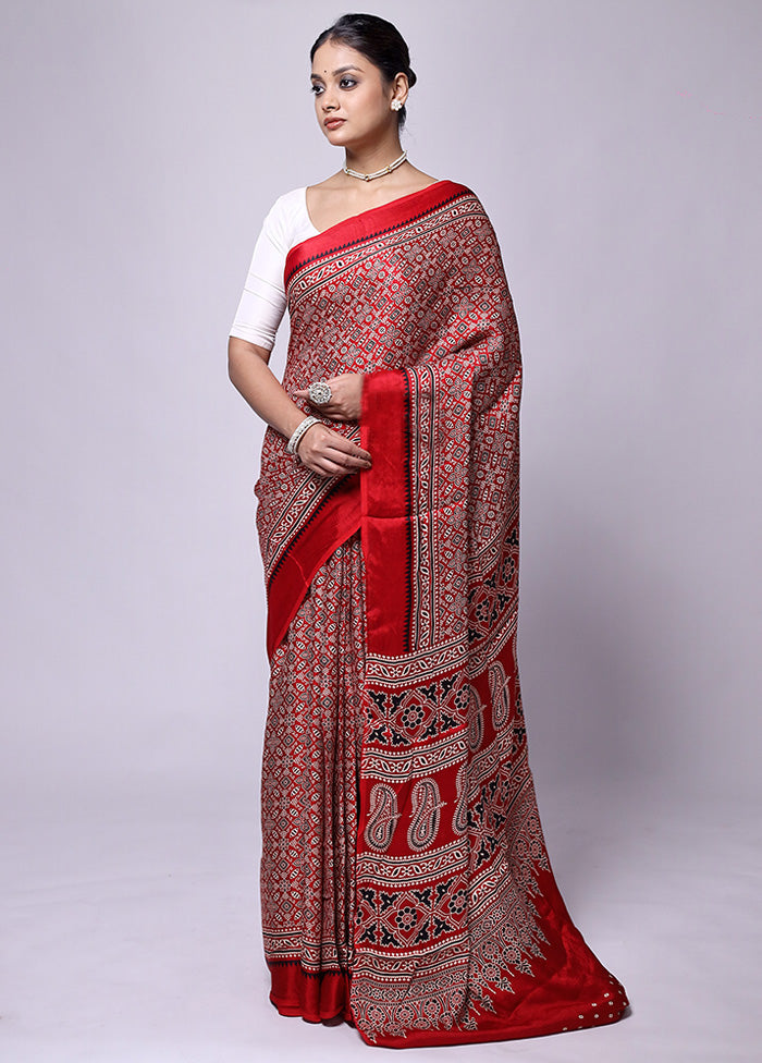 Red Pure Modal Silk Saree Without Blouse Piece Best Place Cheap Pice