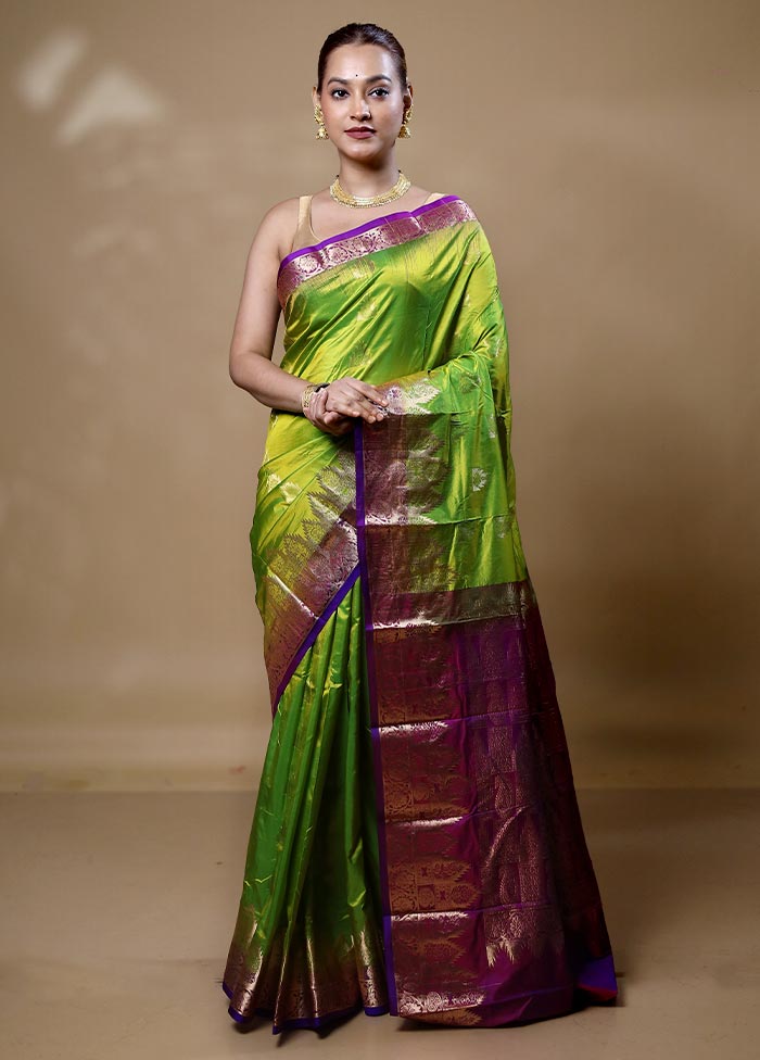 Green Handloom Kanjivaram Pure Silk Saree With Blouse Piece Shop For Online