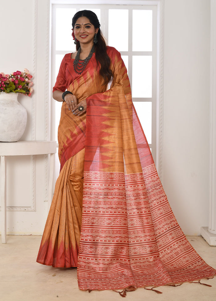 Mustard Tussar Silk Saree With Blouse Piece Latest Collections Cheap Pice