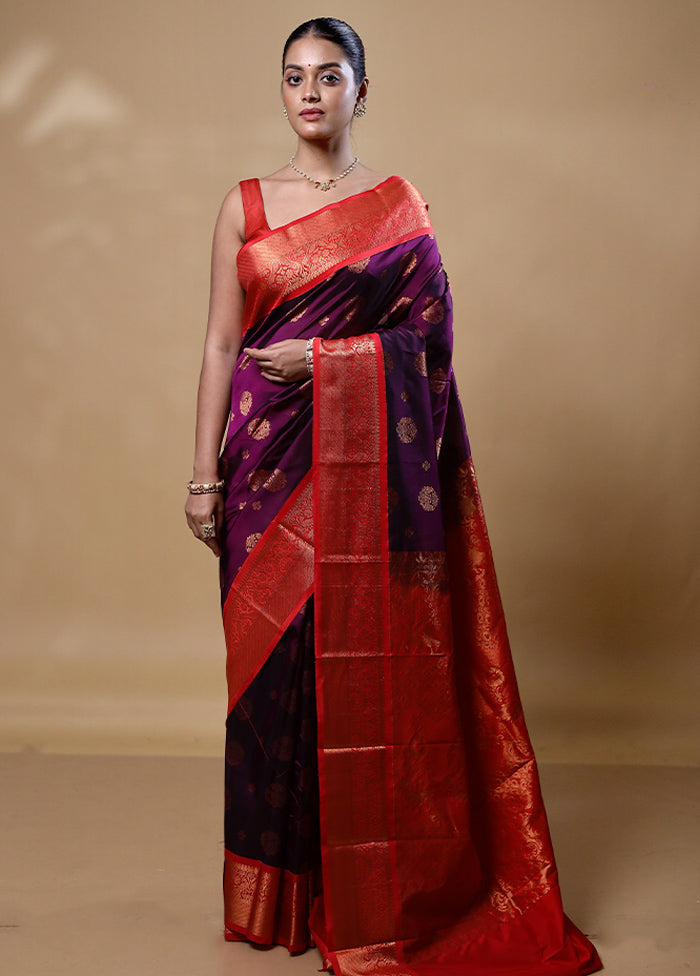 Purple Kanjivaram Silk Saree With Blouse Piece Pices For Sale