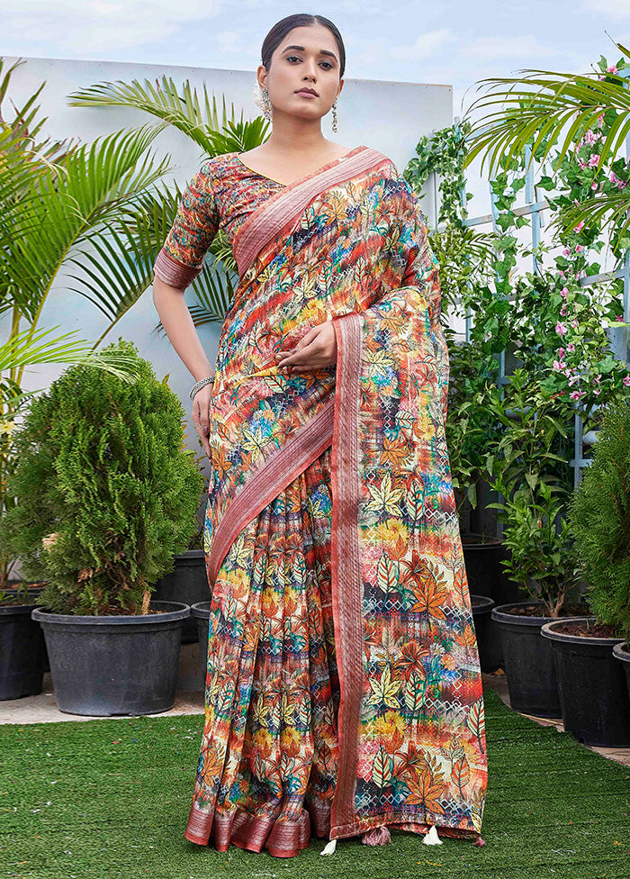 Multicolor Linen Silk Saree With Blouse Piece Free Shipping Outlet Locations