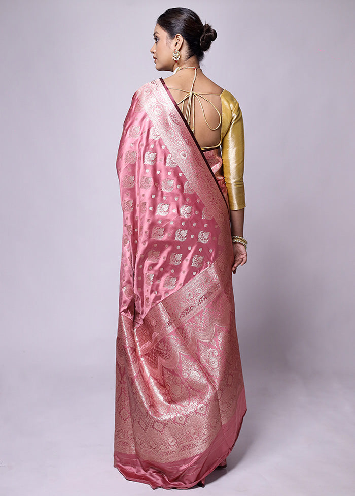 Pink Banarasi Silk Saree With Blouse Piece Clearance Store For Sale