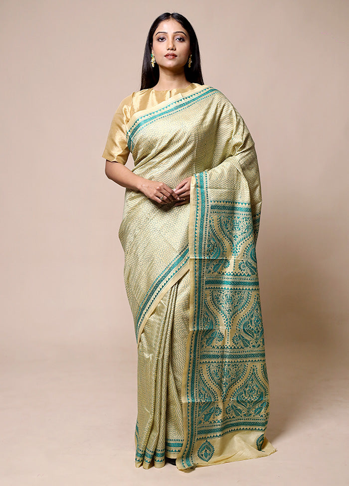 Green Handloom Kantha Stitch Pure Silk Saree With Blouse Piece Free Shipping Cheap Pice