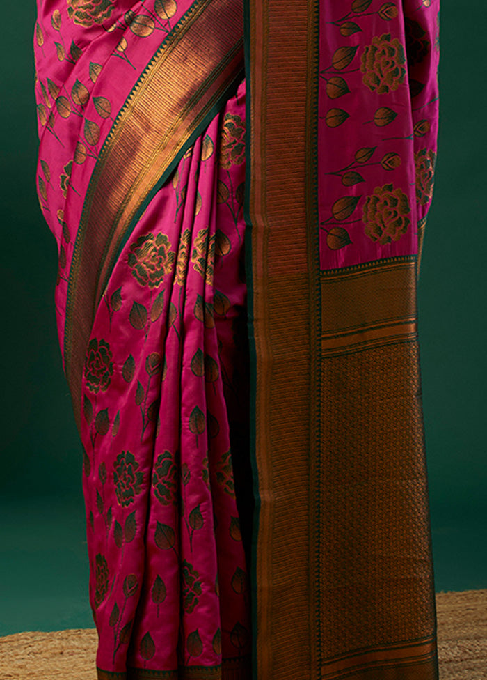 Pink Banarasi Silk Saree With Blouse Piece Cheap Fake