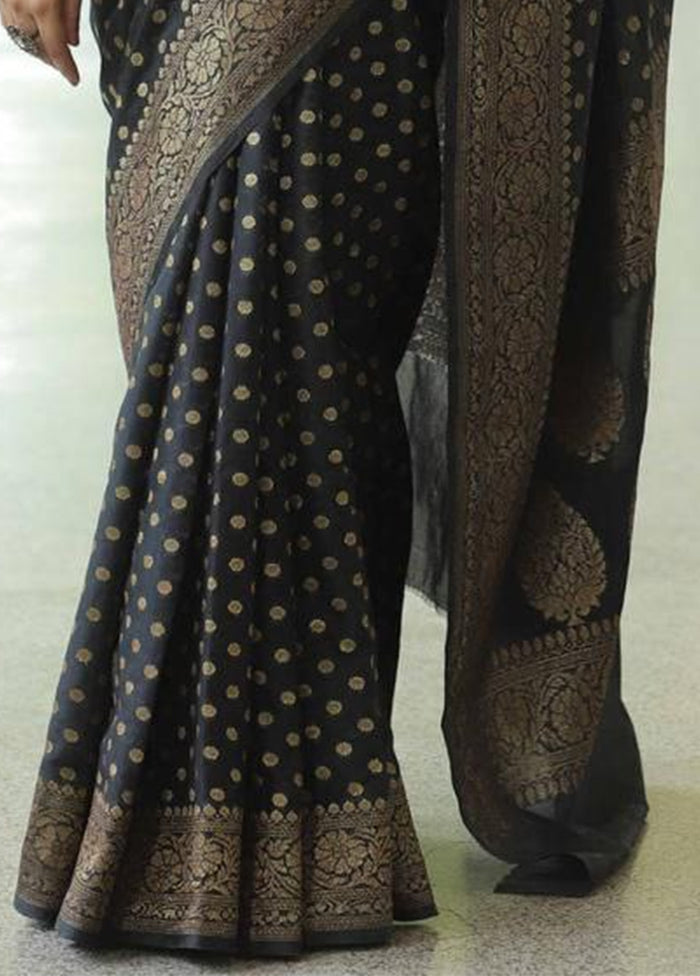 Black Banarasi Silk Saree With Blouse Piece Cheap Affordable